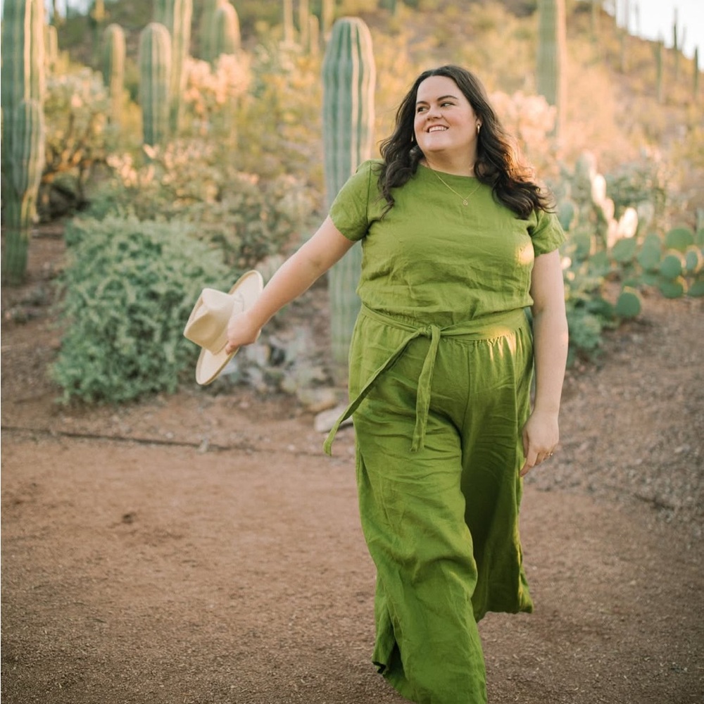 NPL Olive Green Linen Jumpsuit - Picture 6 of 7